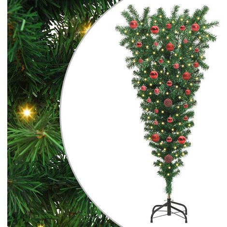Sapins de Noël pré-éclairés en version inversée avec jeu de boules vidaXL