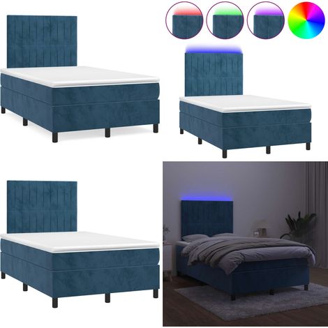 Sommier à lattes de lit avec matelas LED bleu foncé 120x190 cm - Lit Plateforme - Lit Velours - Lit Design - Lit Moderne - Lit Double - Home & Living (1/5)