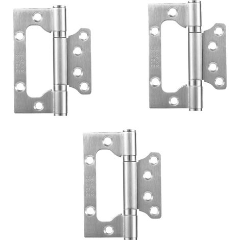 Lot de 3 paumelles sans feuillure 125x75 mm épaisseur 3 mm, acier inoxydable brossé, réversibles pour porte intérieure en bois (1/5)
