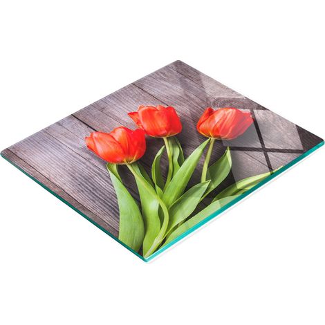 Tablero de vidrio elegante y resistente con estampado de tulipanes rojos, 60x52 cm.