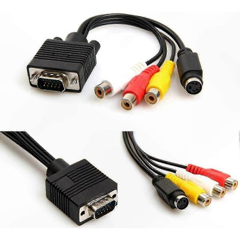 Câble adaptateur PC vers TV pour sortie vidéo VGA SVGA, avec connexions S-Video et 3 RCA AV, compatible moniteur et téléviseur, transmission audio-vidéo complète, câble multifonction pour home cinéma (1/3)