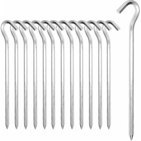 Piquets de tente en aluminium, 14 pièces 18 cm crochets de tente piquets de tente piquets de sol durs, idéaux pour le jardinage, le camping, la pêche et les tentes (1/5)