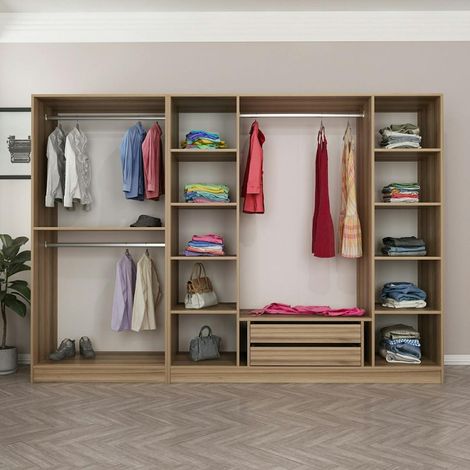 Armoire dressing ouvert effet noyer, 3 portants BYRON