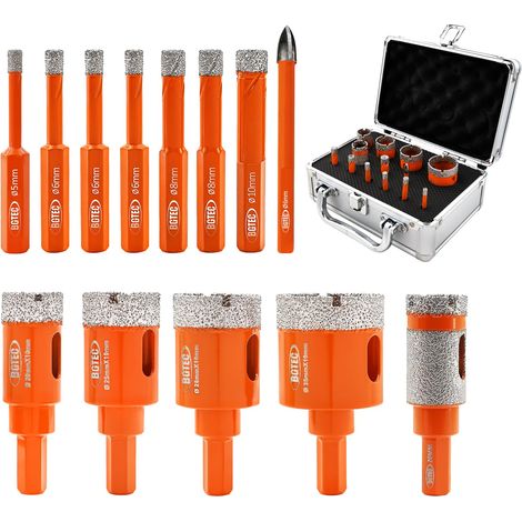 Foret Diamanté Scie Cloche Diamantée Kit,13 pièces 5/6/6/6/8/8/10/20/25/28/35mm avec queue hexagonale+6mm Carbure Drill+20mm Milling Finger Bit for Granite Marble Porcelain Tile Ceramic (1/5)