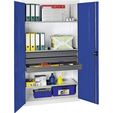 Stumpf Armoire à outils et matériaux Série 3000 gris clair / bleu gentiane + 3 tiroirs 100 mm + 3 étagères coulissantes continues - 3008274