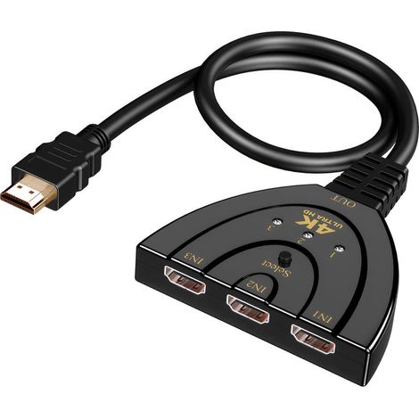 Switch HDM 4K, Multiprise HDMI Switch 3 Entrées 1 Sortie, Repartiteur HDMI avec Câble Haute Vitesse Compatible avec TV, Xbox, PS5, PS4, Blu-Ray, PC, Consoles, Projecteur (1/5)