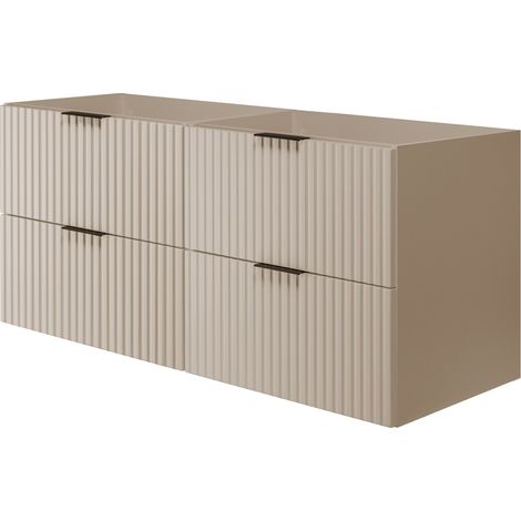 Furnidea - Meuble suspendu sous lavabo FLOW cachemire 120 cm- 4 tiroirs - façades rainurées (1/5)