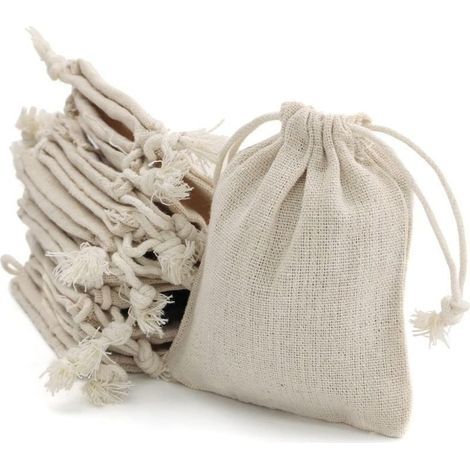 Pochettes Sachets en Lin Chanvre, Sac Toile de Jute avec Cordon de Serrage, Pochette Lin Réutilisable pour Mariages Bijoux la Fête Bricolage 20pcs 13x18cm (blanc) (1/5)