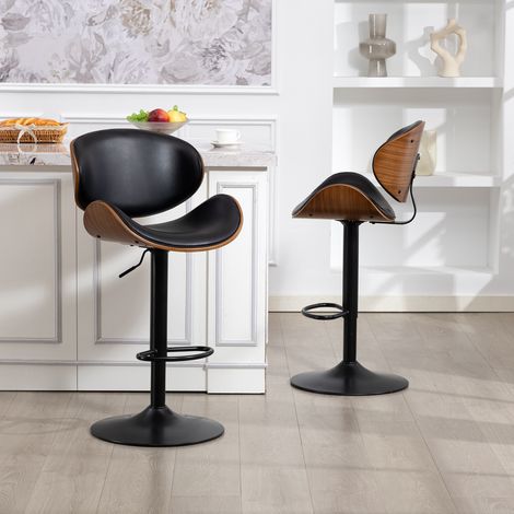 Set di 2 sgabelli da bar girevoli, altezza regolabile, in legno curvato e PU nero HAVRYA (1/5)