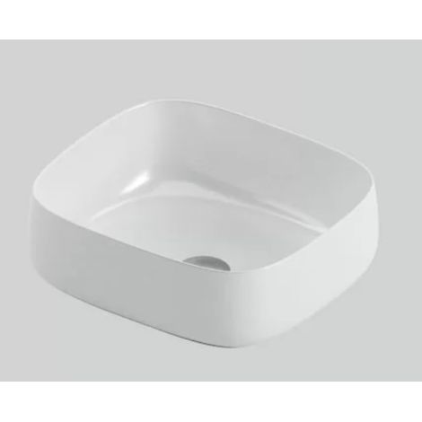 Lavabo appoggio in ceramica bianco lucido cognac quadro con dimensioni 46 x 41
