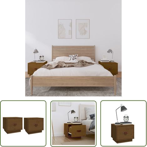 The Living Store Nachttische 2 Stk. Honigbraun 40x34x35 cm Massivholz Kiefer - Nachttische - Holzmöbel - Kiefernholz Möbel - Wohnzimmermöbel - Schlafzimmereinrichtungen (1/5)