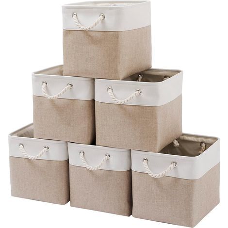 APEX Lot de 6 grands bacs de rangement pliables en tissu avec cordes, de 28 x 28 x 28 cm, pour la maison. (1/5)