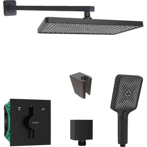 SANITINO - Brauseset mit Unterputz-Armatur hangrohe, mit Einbaukörper, kielle Zubehör, schwarz matt SANI21HKK401