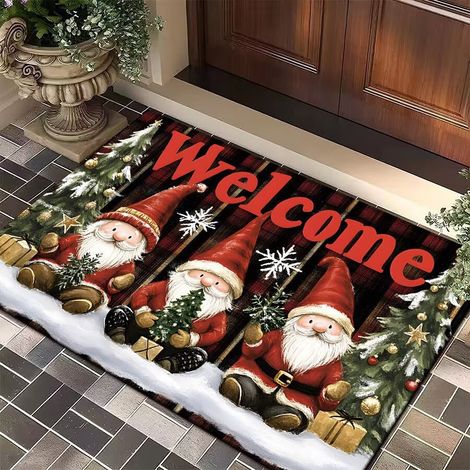 Paillasson d'entrée personnalisé Père Noël et élan, motif sapin de Noël à boules rouges, tapis d'entrée antidérapant discret pour salle de bain, cuisine, décoration d'intérieur, 6090cm