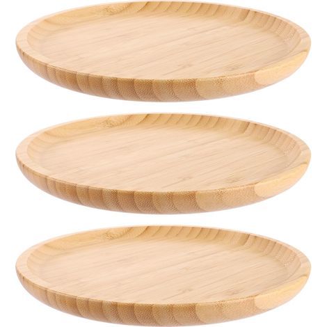 Lot de 3 Plateau Bois Rond, 25 x 25 x 2 cm Plateau Bambou, Plateau de Service Rond pour Desserts, Fromages, Charcuterie (1/5)