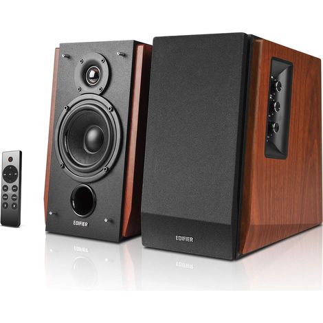 Enceintes de Bibliothèque Sans Fil actives Bluetooth v5.0, 2.0, pour Moniteur de Studio en Champ Proche -66 W RMS avec Sortie de Ligne de Caisson de Basses-Boîtier en Bois