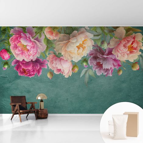 Tapete Vliestapete mit Kleber - trendige Wanddeko - elegant Fototapete für Wohnzimmer - Schlafzimmer Blumige Eleganz 416x254 cm (1/5)