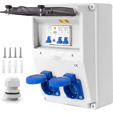 Coffret Électrique de Chantier - Distributeur électrique étanche IP65 avec disjoncteur - Répartiteur Mural avec prise IP54 250 V/16 A - Distributeur électrique à courant fort pour l'extérieur (1/5)