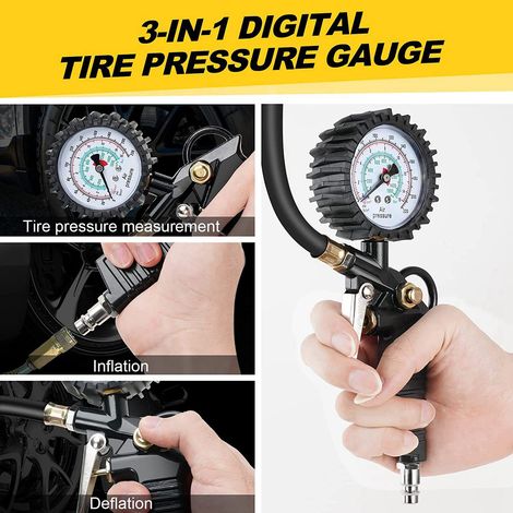 Pistolet à air comprimé haute précision, manomètre à bain d'huile à affichage numérique pour la mesure de la pression des pneus de voitures et de motos