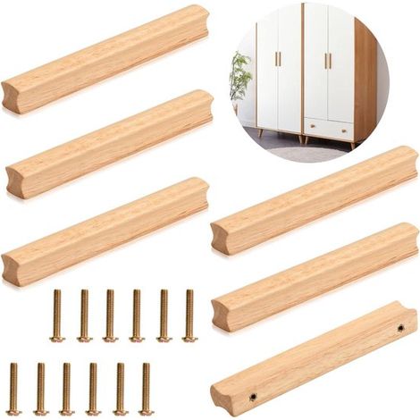 Dailygoods,6 Stück Holzmöbelgriffe,Holzschrankgriffe mit Schrauben,Lochabstand 160 mm,Massivholz-Möbelgriffe,Universal-Holzgriffe (1/5)