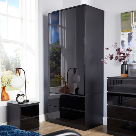 Black 2 Door 2 Drawer Wardrobe Storage Cabinet Modern Bedroom Furniture Unit (1/5)