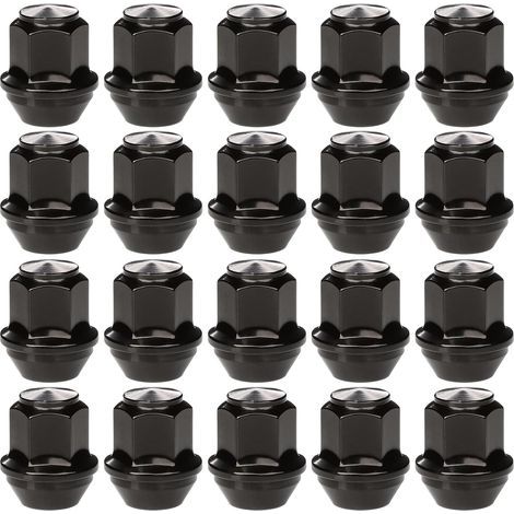 Lot de 20 écrous de roue en alliage monobloc M12x1,5 avec 19 hexagonaux, compatibles avec la plupart des Ford Focus Fiesta Fusion Escort Mondeo Kuga C-max, écrous de roue à extrémité fermée (noir) (1/5)