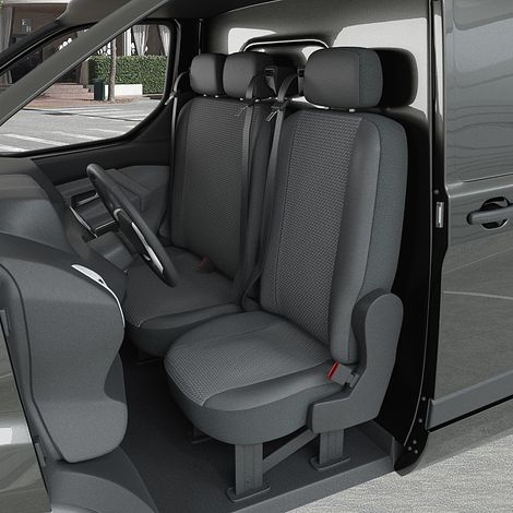 Housse de siège auto sur mesure pour PEUGEOT Bipper, CITROEN Nemo, FIAT Fiorino – Simili cuir gris – Lot de 2 housses avant + appuis-tête