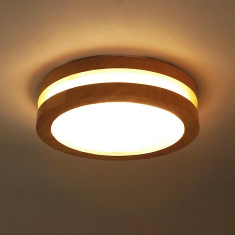 LED Plafonnier Rond 20x20x6cm Lampe Industrielle Moderne Luminaire en Bois Massif Acrylic pour Salle de Bain Couloir - Lumière Neutre (1/5)