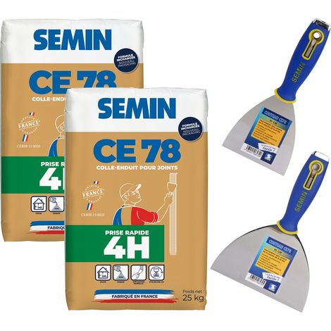 Lot de 2 enduits pour réaliser les joints de plaques de pâtre CE 78 Rapide Semin - intérieur - sac de 25 kg, un couteau à enduire multifonctions - 10 cm et un couteau à enduire - 15 cm (1/5)