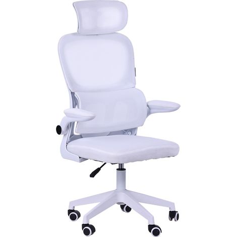 Chaise Ergonomique, Support Lombaire Actif, Maille Respirante, Hauteur Réglable 120-130cm, Accoudoirs Relevables, Appuie-tête Réglable, Chaise de Bureau, Blanc (1/5)