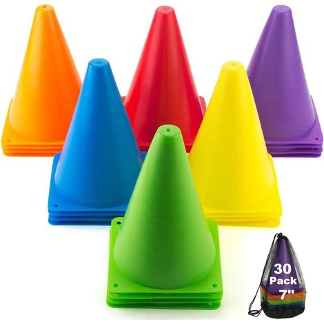 30 Pièces Cônes de Signalisation, Cônes de Circulation en Plastique, Cônes Entraînement, pour Le Sport, l'extérieur, Le Slalom, Le Football, Coloré (1/5)