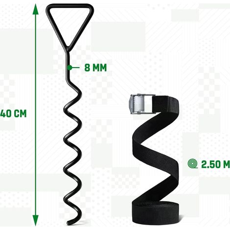 Set di ancoraggi a terra per trampolino (4 pezzi) - Ancoraggi per trampolino per impieghi gravosi da 40 cm - Ancoraggi a vite per un fissaggio sicuro nel terreno - Set di 4 ancoraggi a terra per tramp (1/4)