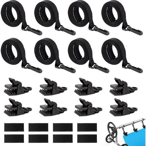 Lot de 8 Sangles de Maintien et Pinces pour Enrouleur Bâches Piscine Accessoires Enrouleur de Couverture Solaire Sangles de Serrage de Couverture de Piscine Fixation Bache Piscine (1/5)