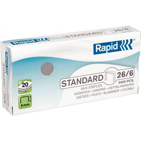 Rapid – Agrafes N°26 galvanisées en acier – Longueur 6mm – Boîte de 5000 pièces – Pour agrafeuse K1 – Idéales pour fixation jusqu'à 20 feuilles
