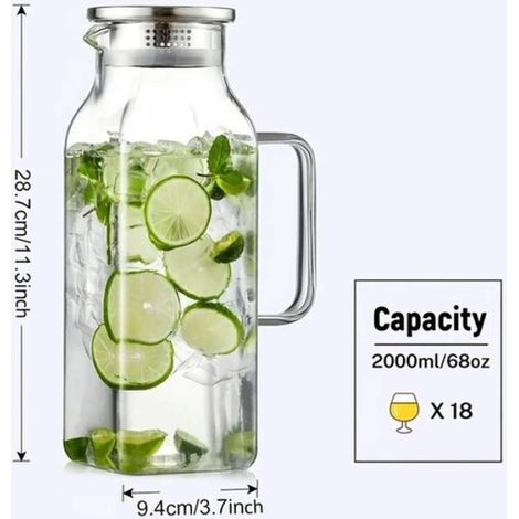 Carafe carrée en verre - pichet verseur - carafe à eau - carafe à eau avec couvercle - carafe en verre - Avec couvercle et bec (1/5)
