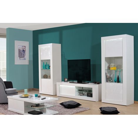 DAYTON WHITE - Ensemble Salon Complet Laqué Blanc et Leds (1/4)