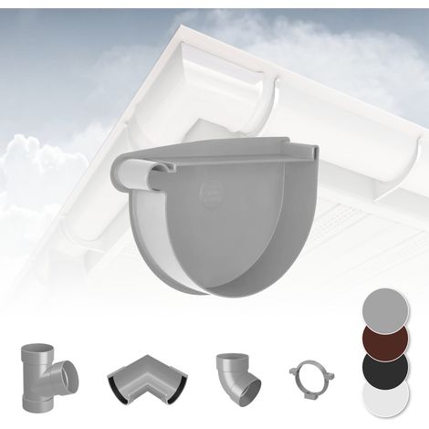 Sistema di grondaie - 90mm in plastica PVC, selezione di componenti - RainWay 90: Grigio, Tappo del raccordo a sinistra