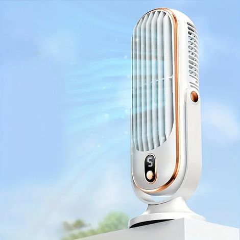 Ventilateur de bureau double moteur, 5 vitesses, flux d'air à 720°, batterie 1200 mAh, portable, idéal pour les voyages, le camping et les activités de plein air (blanc).