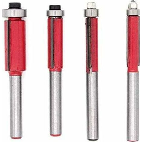 4-Piece 1/4" Copy Router Bit Set, DIY Woodworking Milling Tools with Top Bearing, Flush Trim Shank Router Bit (1/4)
