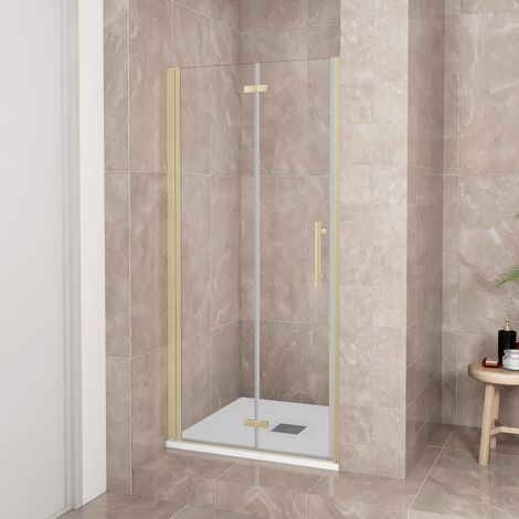 Porta Doccia 70x185 cm Porta Battente Pieghevole in Vetro Temperato Trasparente 6 mm Anticalcare Telaio Dorato Spazzolato (1/5)