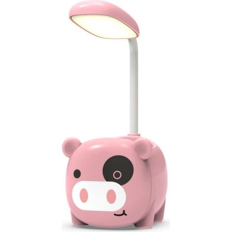 Lampe de bureau avec porte-stylo, lampe de bureau LED pour enfant, lampe de bureau LED avec tuyau pliable, protection des yeux, lampe de table rechargeable pour lecture, étude (rose)
