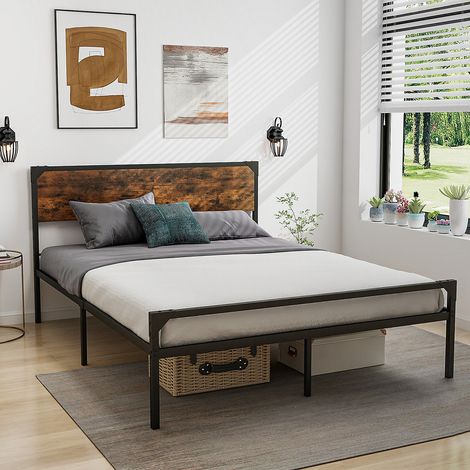 Costway King Bed Frame Industrial Metal Platform Bed with Headboard and Footboard (1/4)