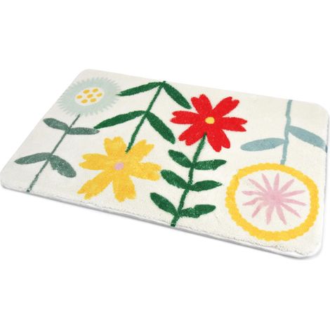 Tapis de Bain Antidérapant en Microfibre Antiderapant, 40x60cm Tapis de Salle de Bain de Douche Absorbant, Lavable en Machine(Fleur) (1/5)