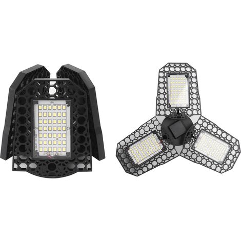 Lustre de plafond LED E27 60W, lampe style industriel à trois feuilles pliables, éclairage pour garage, entrepôt, atelier, tension universelle 85‑265V (1/5)