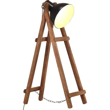 vidaXL Lámpara de pie de madera maciza de mango negro E27 (1/5)