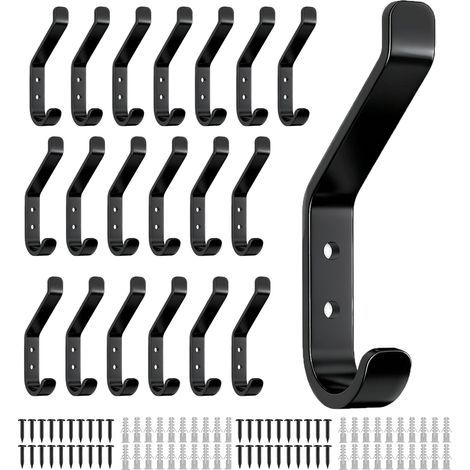 Lot de 20 patères à visser pour panneaux acoustiques, pour chambre, salon, salle de bain, patères murales pour penderie, vestes, chapeaux, métal, noir, 10 cm (1/5)