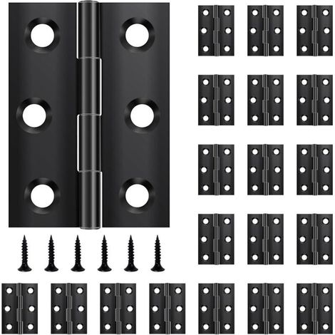 Pack de 20 charnières pliantes 44 mm × 31 mm, charnière en acier inoxydable noir, charnière piano, petite charnière, charnière de porte pour portes, fenêtres, armoires avec 120 vis