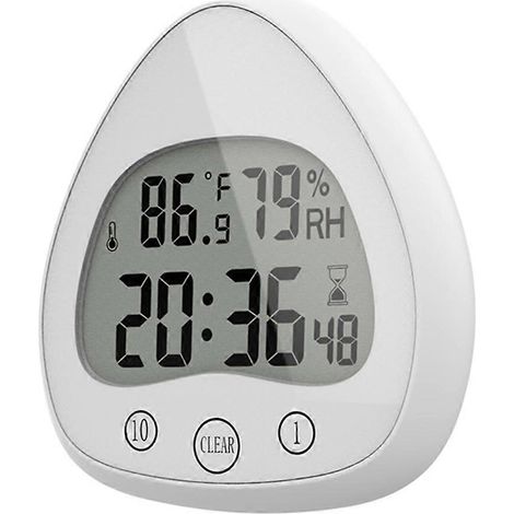 Réveil de salle de bain en forme de cœur avec affichage numérique LCD de la température et de l'humidité - Blanc (1/5)