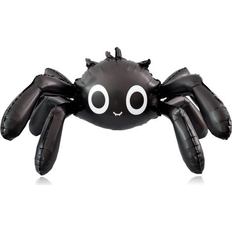 Ballon géant en mylar noir mat de 150 cm (59 pouces) en forme d'araignée - Adorable et effrayant, idéal pour les fêtes d'Halloween, les anniversaires, les maisons hantées et autres événements à thème. (1/5)