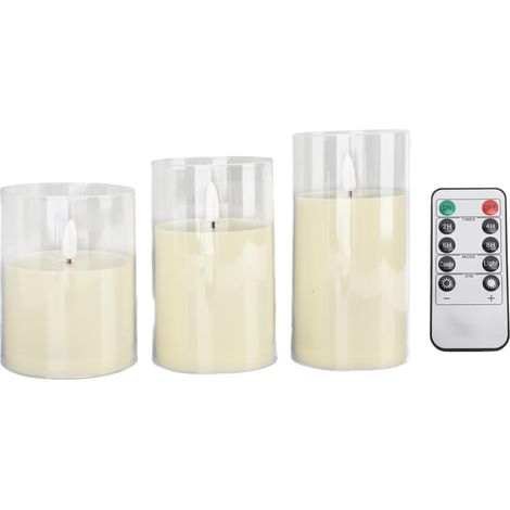 Bougies LED sans flamme à piles avec télécommande - Lot de 3 bougies colonnes électriques à tête pointue - Décoration sûre et réaliste (1/5)